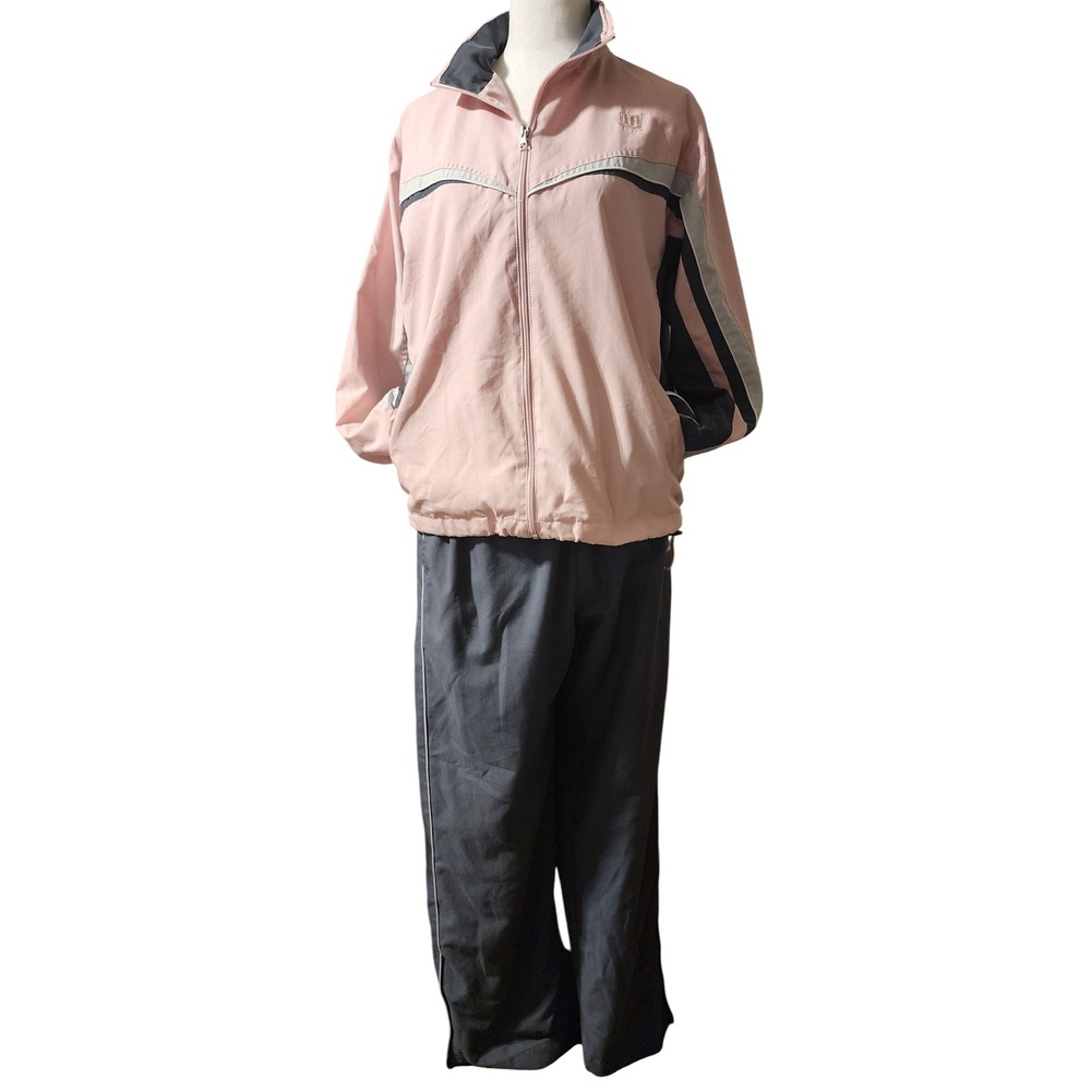 VTG Wilson Womens Tracksuit Set Size Petite M Pink Gray Zip Jacket Elastic Waist